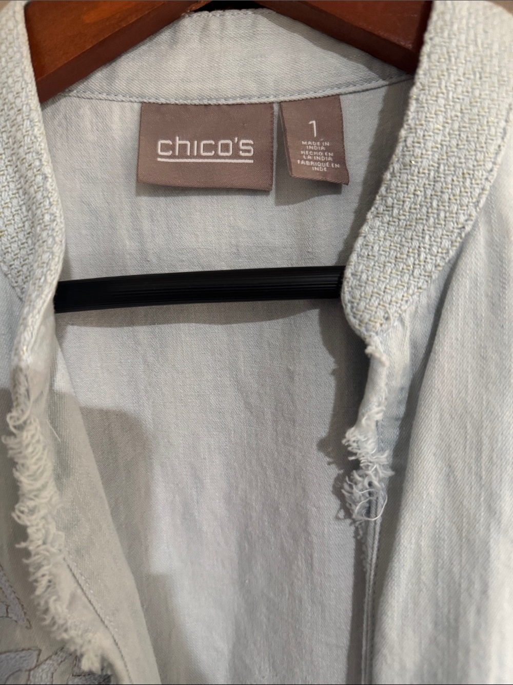 Chico’s Embroidered Linen Blend Open Front Jacket Size 1 Floral Boho Cottagecore - Picture 3 of 7